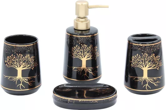 Αξεσουάρ Μπάνιου Keskor Σετ Κεραμικό Σετ 4τμχ Μαύρο