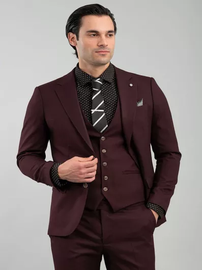 Vittorio Artist Ανδρικό Κοστούμι Με Γιλέκο Μπορντό