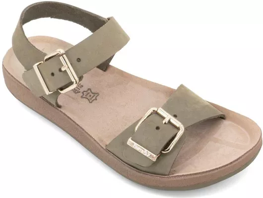 Fantasy Sandals Panagiota Δερμάτινα Γυναικεία Σανδάλια Ανατομικά Χακί