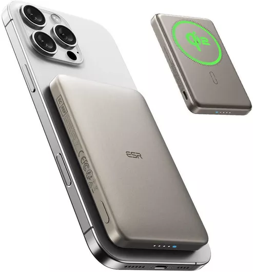 ESR Qi2 MagSlim MagSafe Power Bank 5000mAh 15W Titanium