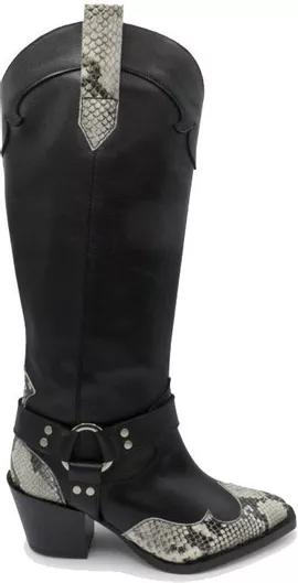 Dansi Δερμάτινες Γυναικείες Μπότες με Μεσαίο Τακούνι Μαύρο