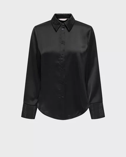 Only Μακρυμάνικο Γυναικείο Σατέν Πουκάμισο Μαύρο