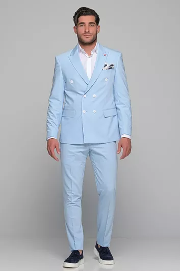 Dezign Καλοκαιρινό Ανδρικό Κοστούμι Με Γιλέκο Γαλάζιο