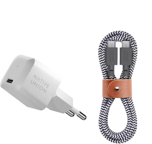 Native Union Φορτιστής GaN με Θύρα USB-C & Καλώδιο USB-C - USB-C 30W Power Delivery Λευκός FAST30-CC-WHZEB-EU