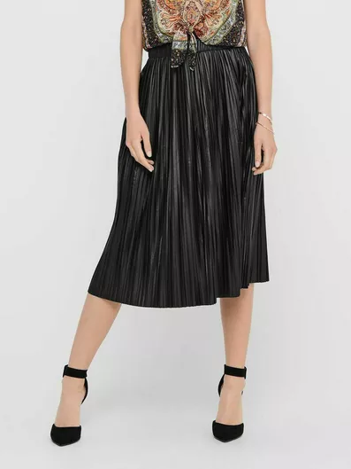 Only Δερματίνη Πλισέ Ψηλόμεση Midi Φούστα σε Μαύρο χρώμα