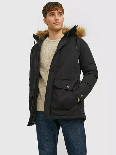 Jack & Jones Χειμωνιάτικο Μπουφάν Παρκά Μαύρο