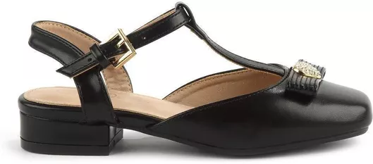 Fshoes Παιδικές Μπαλαρίνες με Ρυθμιζόμενο Μεταλλικό Κούμπωμα Μαύρο
