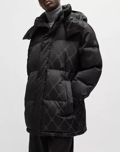 Hugo Boss Χειμωνιάτικο Μπουφάν Παρκά Αδιάβροχο Μαύρο
