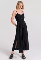 Funky Buddha Maxi Φόρεμα με Σκίσιμο Μαύρο