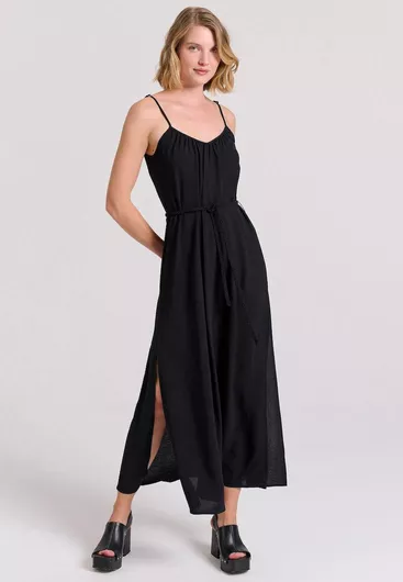 Funky Buddha Maxi Φόρεμα με Σκίσιμο Μαύρο