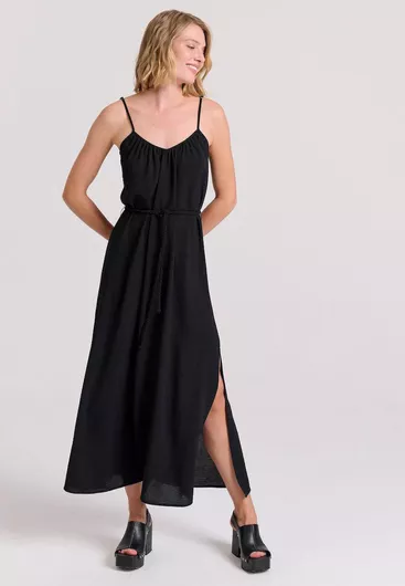 Funky Buddha Maxi Φόρεμα με Σκίσιμο Μαύρο