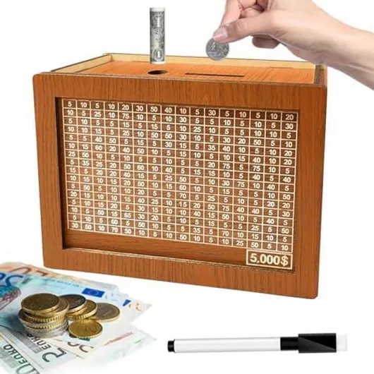 Κουμπαράς Kakeibo Box Ιαπωνέζικος Ξύλινος Ρετρό Αποταμίευση 5000€ Καφέ