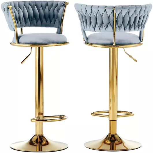 Σκαμπό Κουζίνας με Πλάτη & Ρυθμιζόμενο Ύψος Γκρι 2τμχ