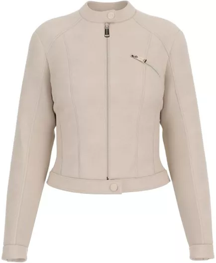 Guess Μπεζ Κοντό Γυναικείο Μπουφάν Χειμώνα