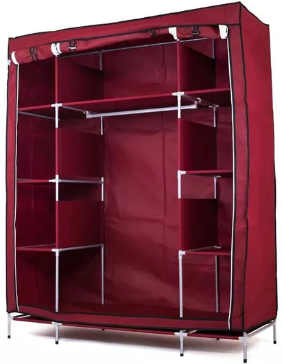 Υφασμάτινη Ντουλάπα με Φερμουάρ και Ράφια σε Κόκκινο Χρώμα