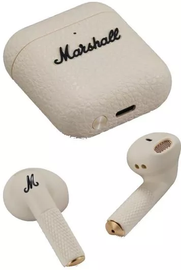Bluetooth Handsfree Ακουστικό Marshall Minor IV Earbud με Αντοχή στον Ιδρώτα & Θήκη Φόρτισης Cream