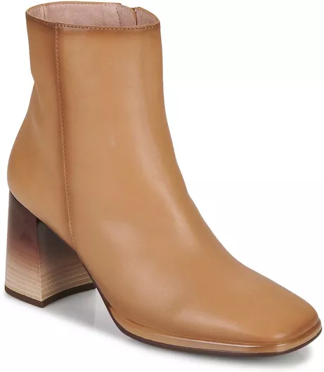 Hispanitas Δερμάτινα Γυναικεία Μποτάκια Αστραγάλου με Ψηλό Τακούνι Καφέ