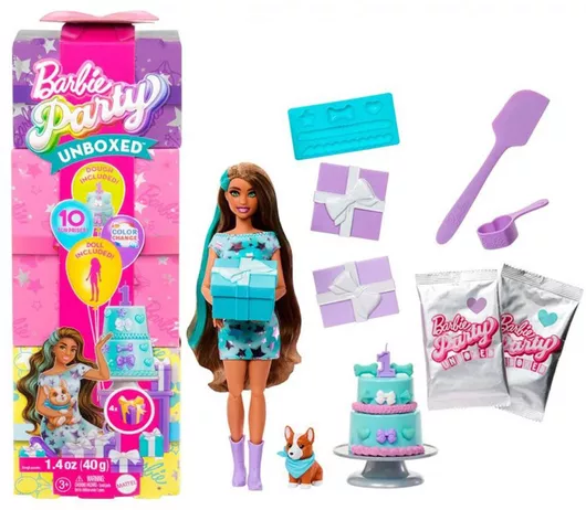 Barbie Party Unboxed Reveal: Μελαχρινή Κούκλα για 3+ Ετών - Mattel