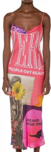 Desigual Montpellier Καλοκαιρινό Midi Κομπινεζόν Φόρεμα Ντραπέ Ροζ