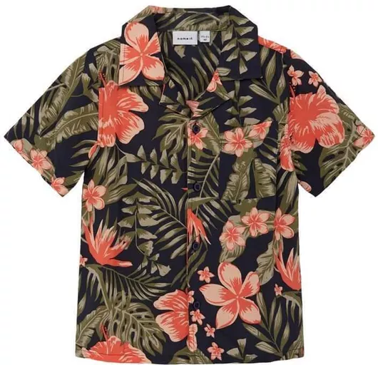 Name It Παιδικό Floral Πουκάμισο Κοντομάνικο Μπλε
