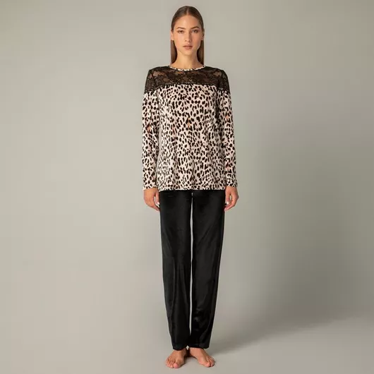 Milena by Paris Χειμερινό Γυναικείο Σετ Πιτζάμας Βελουτέ Μαύρο