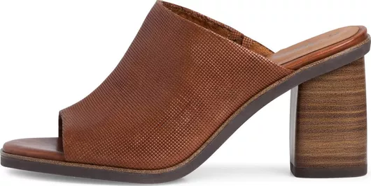 Tamaris Δερμάτινα Mules με Χοντρό Ψηλό Τακούνι Ταμπά