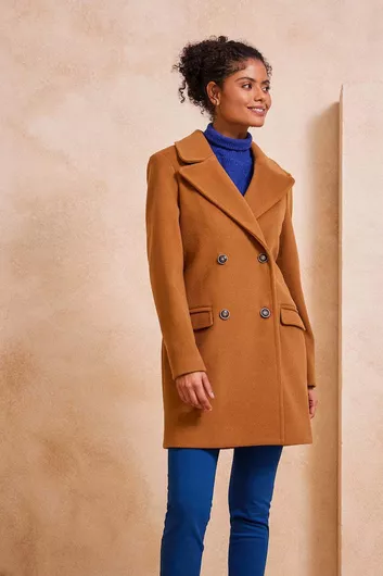 Enzzo Γυναικείο Κάμελ Παλτό με Κουμπιά