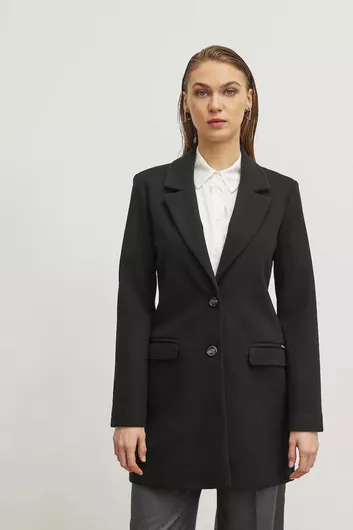 Enzzo Γυναικείο μαύρο Παλτό με Κουμπιά