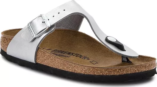 Birkenstock Gizeh Birko-Flor Ανατομικά Γυναικεία Σανδάλια σε Ασημί Narrow Fit