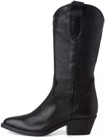 Tamaris Δερμάτινες Γυναικείες Μπότες με Μεσαίο Τακούνι Μαύρο