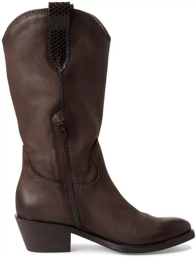 Tamaris Δερμάτινες Γυναικείες Μπότες Cowboy με Μεσαίο Τακούνι Καφέ