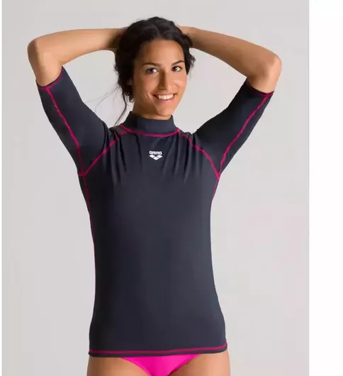 Arena Rash Vest Γυναικεία Κοντομάνικη Αντηλιακή Μπλούζα Γκρι