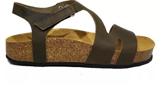 Plakton Δερμάτινα Γυναικεία Σανδάλια Ανατομικά Flatforms Χακί