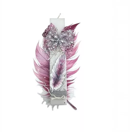 Πασχαλινη Λαμπαδα Feeling Wood Lτ2025071 25cm Ροζ Φτερο