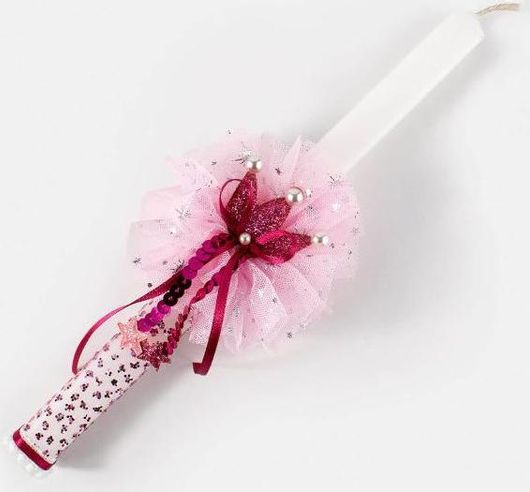 Πασχαλινή Λαμπάδα Χειροποίητη με Κοκαλάκι Κορώνα Πέρλες Λευκό