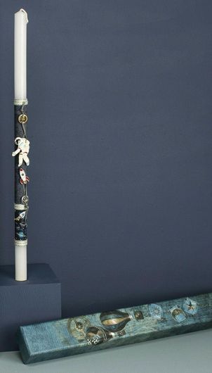 Πασχαλινή Λαμπάδα Χειροποίητη Μίνι Κονκάρδα Αστροναύτης Πολύχρωμο