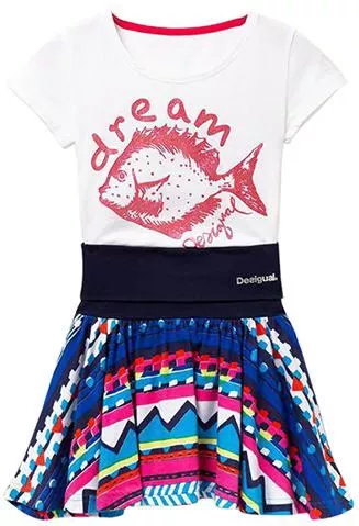 Desigual Παιδικό Σετ με Φούστα Καλοκαιρινό 2τμχ Λευκό