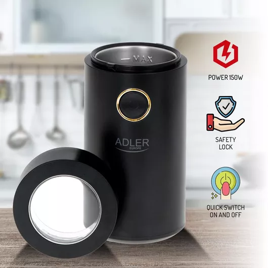 Ηλεκτρικός Μύλος Καφέ Adler 150W με Χωρητικότητα 75gr Μαύρο