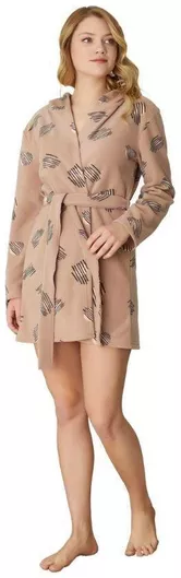 Siyah Inci Χειμερινή Γυναικεία Fleece Ρόμπα Μπέζ