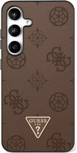 Guess Grained Hot Stamp Peony Pattern Triangle Logo Back Cover Πλαστικό Καφέ Galaxy S25 Ultra