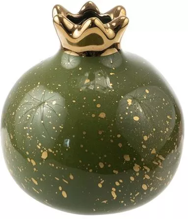 Κεραμικό Ρόδι Πράσινο Γυαλιστερό Χρυσές Πιτσιλιές 12,7cm