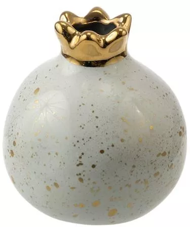 Κεραμικό Ρόδι Λευκό Γυαλιστερό Χρυσές Πιτσιλιές 7,6εκ