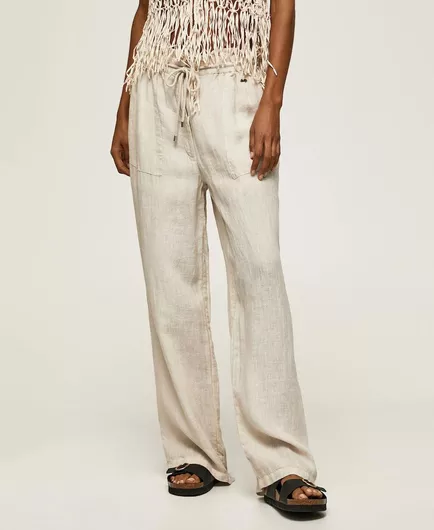 Pepe Jeans Γυναικεία Υφασμάτινη Παντελόνα Palazzo Εφαρμογή σε Μπεζ