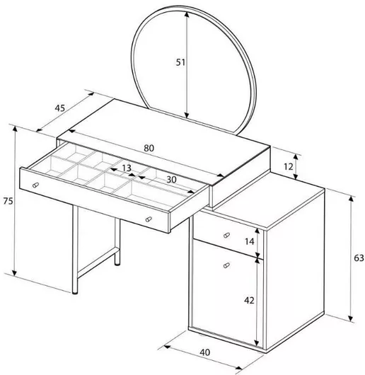 Τουαλέτα Κρεβατοκάμαρας Dior Ξύλινη με Καθρέπτη 108x45x130cm Λευκό Του Πάγου