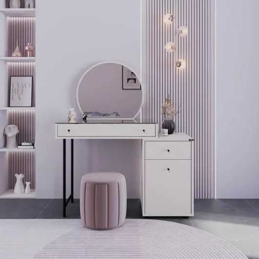 Τουαλέτα Κρεβατοκάμαρας Dior Ξύλινη με Καθρέπτη 108x45x130cm Λευκό Του Πάγου