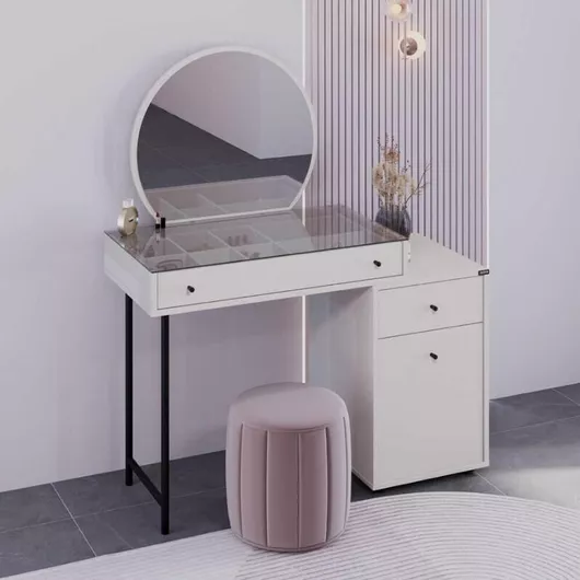 Τουαλέτα Κρεβατοκάμαρας Dior Ξύλινη με Καθρέπτη 108x45x130cm Λευκό Του Πάγου