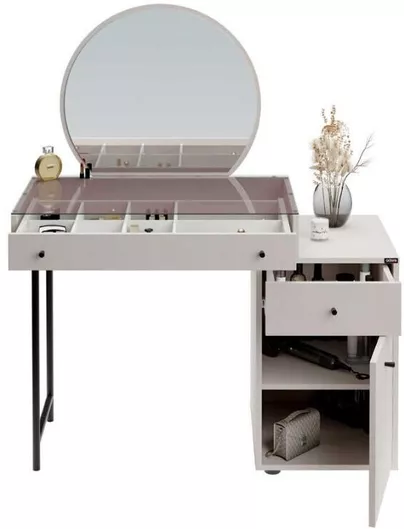 Τουαλέτα Κρεβατοκάμαρας Dior Ξύλινη με Καθρέπτη 108x45x130cm Λευκό Του Πάγου