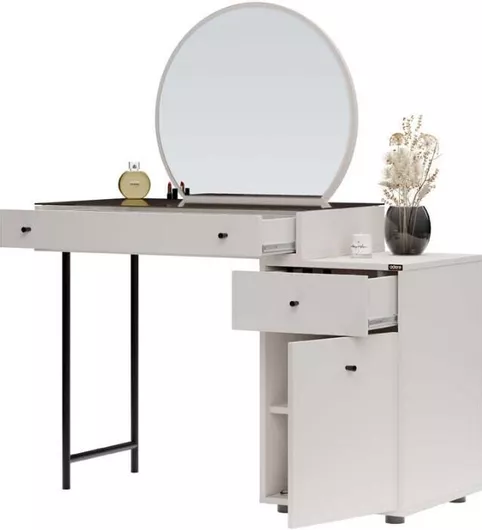 Τουαλέτα Κρεβατοκάμαρας Dior Ξύλινη με Καθρέπτη 108x45x130cm Λευκό Του Πάγου