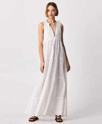 Pepe Jeans Nathan Maxi Καλοκαιρινό All Day Φόρεμα Βαμβακερό Λευκό