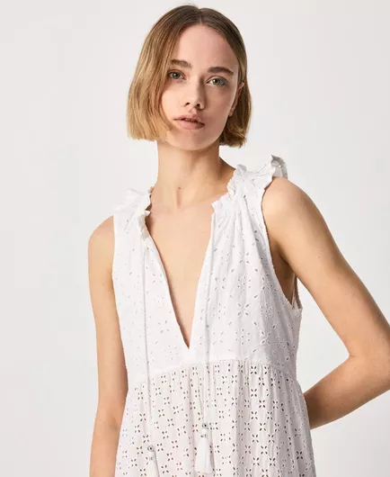Pepe Jeans Nathan Maxi Καλοκαιρινό All Day Φόρεμα Βαμβακερό Λευκό